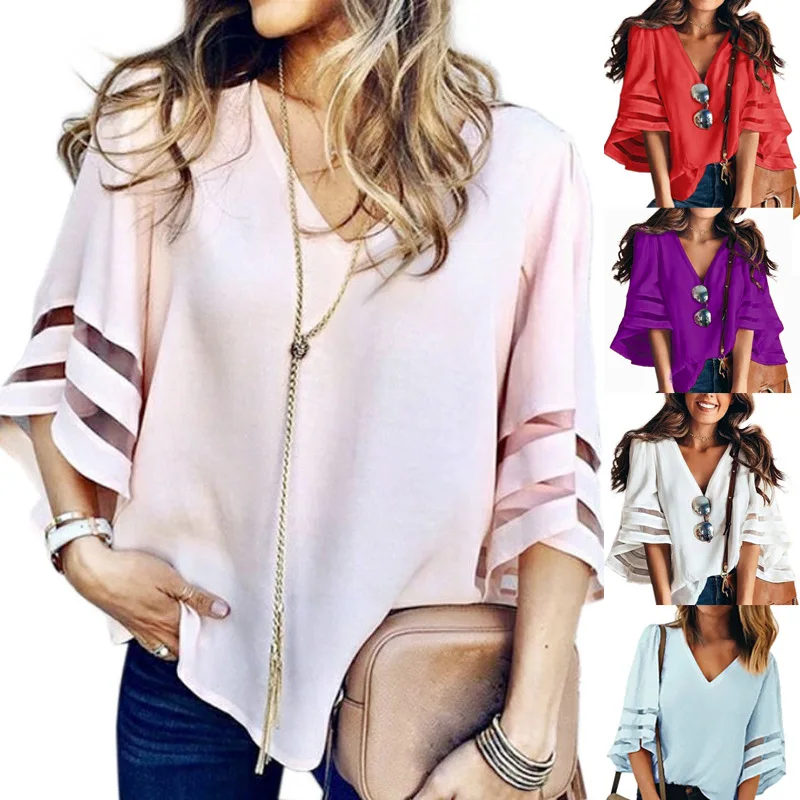 

ZOGAA blusas mujer de moda 2018 women shirts 12 colors Leisure V-neck Solid color Bat sleeve blouse plus size tops S-5XL shirts