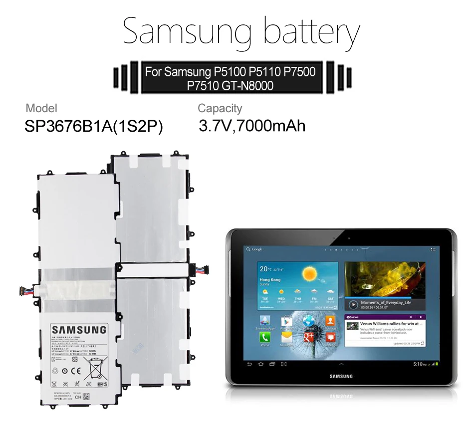 Оригинальная батарея samsung SP3676B1A 7000 мА-ч для samsung Galaxy Tab 10,1 N8020 GTN8013 P7510 P7500 P5110 P5100 N8000 N8010 P5113