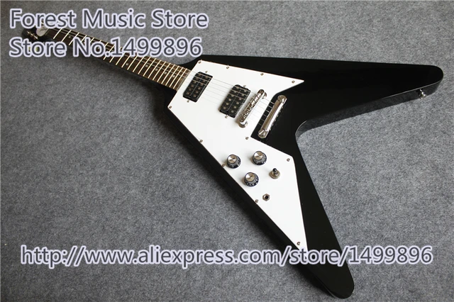 Cheap Lefty Flying V Electric Guitar In Black Finish 22 Frets Rosewood Fingerboard Guitar Free Shipping