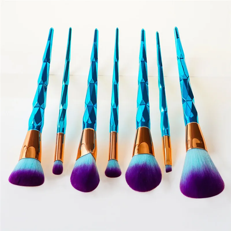 makeup brush set 7pcs/10pcs/12pcs unicorn diamond rainbow face& eye professional make up brush kit tools