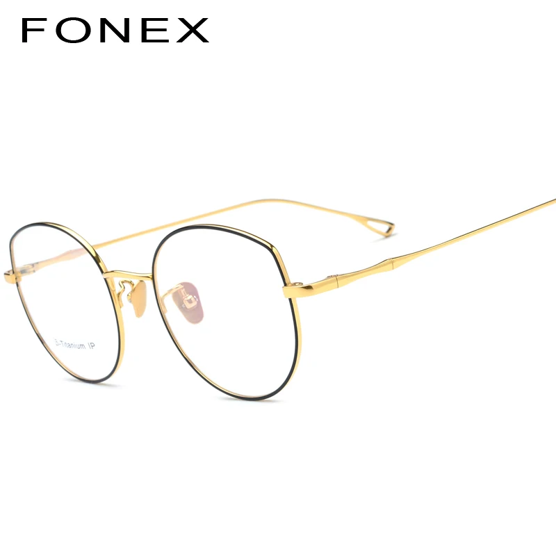 FONEX из чистого титана, оптические очки для женщин, новинка, негабаритные очки кошачий глаз, оправа, очки по рецепту, очки для близорукости, очки 868 - Цвет оправы: Black Gold