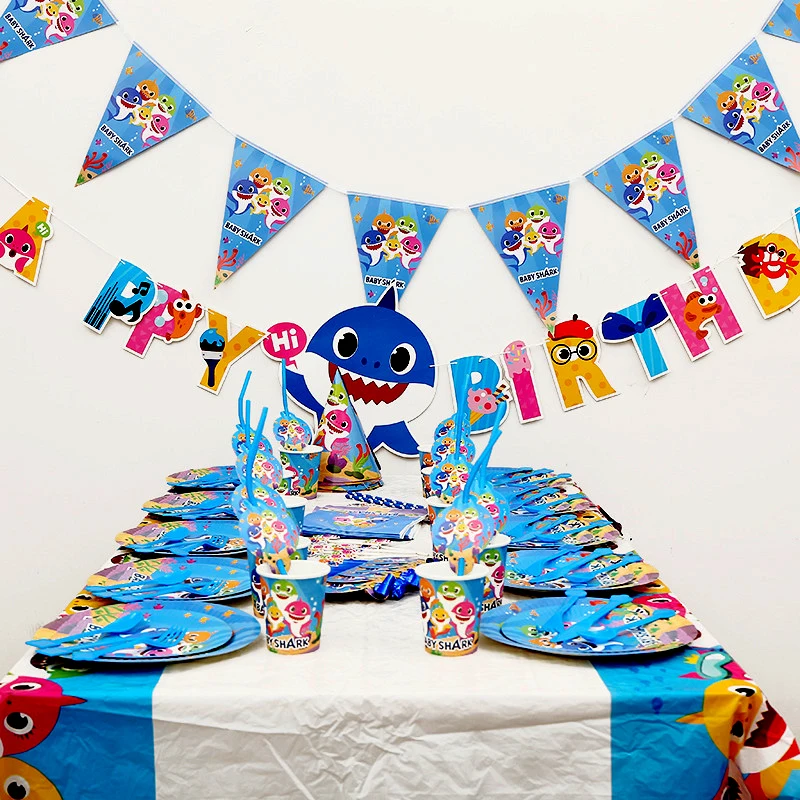 

71Pcs/set Baby Shark Party Supplies Disposable Tableware Paper Cup Plate Tissue Baby Shower Kids Birthday Party Decorations AH05