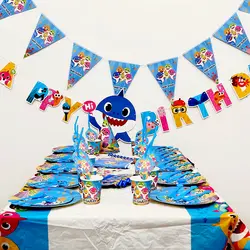 71 шт./компл. Детские акулы вечерние принадлежности одноразовая посуда бумажные чашки пластины ткани Беби Шауэр детский день рождения