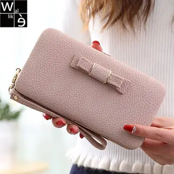 

Wallike Women Pu Long Wallets Bow Sweet Student Purses Large Capacity Phone Holder Organizer Wallet Lady Leather Wallet Clutch