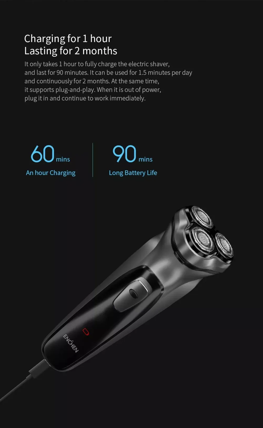 Xiaomi Enchen BlackStone 3D электробритва Мужская моющаяся перезаряжаемая машинка для бритья бороды type-C