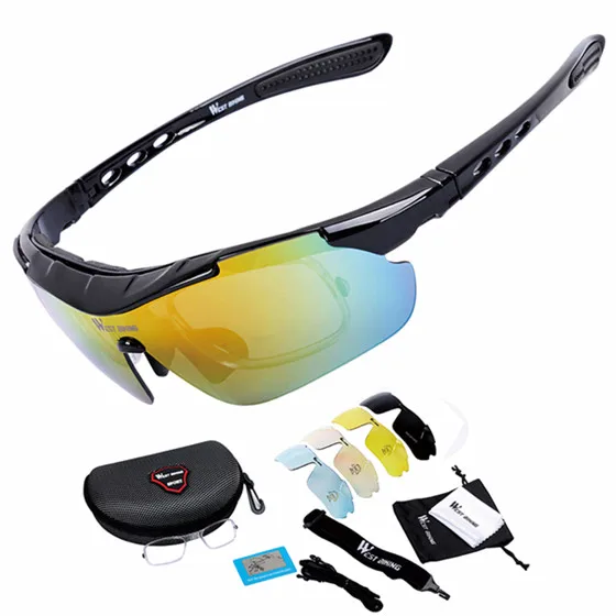 WEST BIKING поляризованные солнцезащитные очки для велоспорта, спортивные очки, очки для велоспорта, 5 линз, велосипедные солнцезащитные очки - Цвет: Black