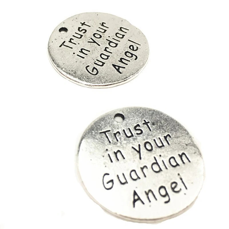 

Pack of 10 Alloy Ancient silver "trust in your guardian angel" Round DIY Antique Message Charms Pendant for Making Bracelet an