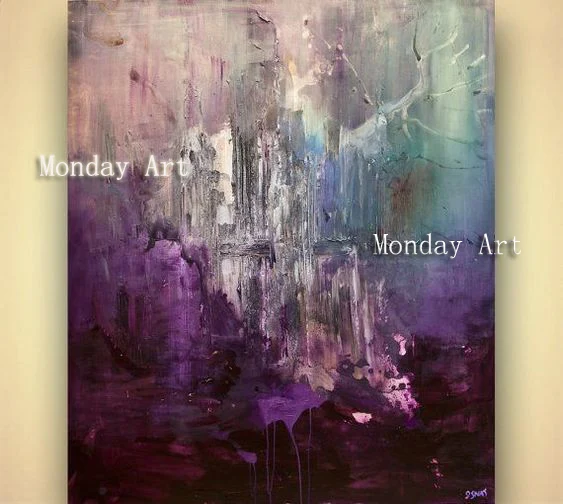 36 Hand Painted Purple Blue Color Art knife Abstract Oil Painting Canvas Wall Living Room Home