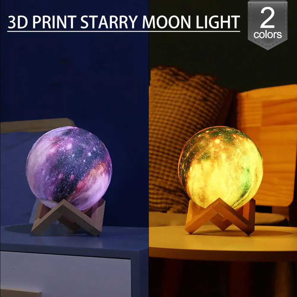 3D принт с изображением Луны и звезд, лампы Красочный изменить сенсорный USB светодиодный ночной Светильник дети Украшения в спальню, подарок на день рождения, Галактическая лампа - Испускаемый цвет: 2Colors