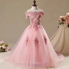 Элегантное розовое кружевное платье с цветочным узором для девочек на свадьбу; торжественное платье для дня рождения; платье принцессы с длинным шлейфом; платье для первого причастия