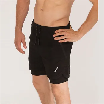 

2019 Summer Double-Deck shorts Fashion Mens Fitness Bodybuilding Breathable Quick Drying Short Gyms Men Casual Joggers Shorts