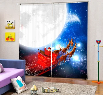 

Christmas Santa Claus And Deers 3D Painting Blackout Curtains Office Bedding Room Living Room Sunshade Window Custom-made Size