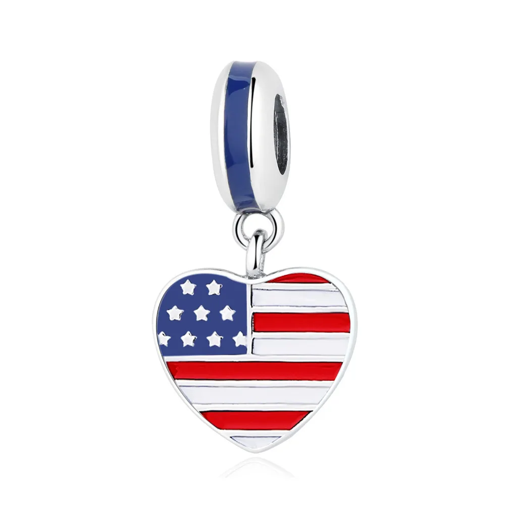 Бусины из стерлингового серебра 925 Шарм Национальный сердце кулон в форме флага талисманы Fit Pandora Браслеты для женщин DIY ювелирные изделия