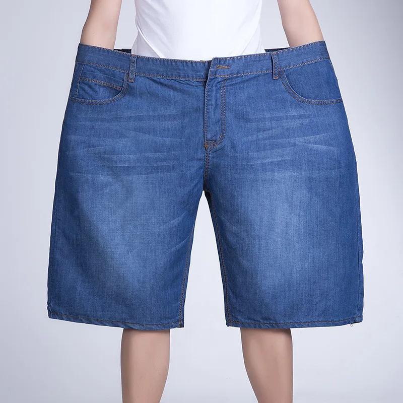 

Summer Thin Men's Denim Shorts Men's Large Size Loose Knee Length Jeans Lightweight Mid Waist Casual Straight Pants Fashion New
