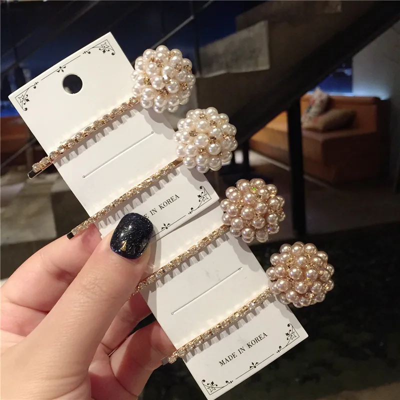 

1 pc Korea Vintage Imitation Pearl Ball Hairpins Women Shiny Crystal Rhinestones Hair Clips Hair Accessories hairclips for women