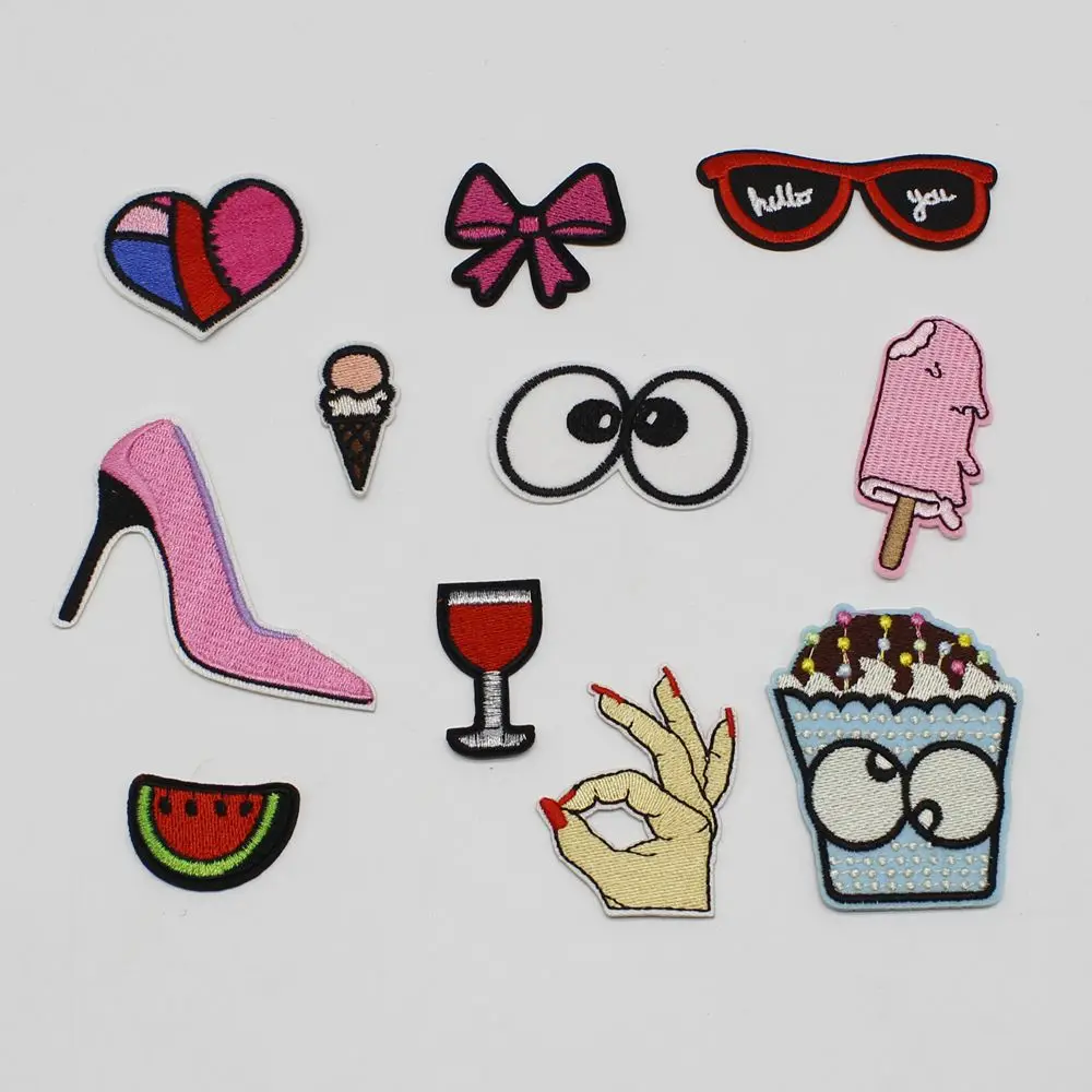 1pcs/lot Cartoon Sunglasses Popcorn Eyes Embroidery Iron On Patches