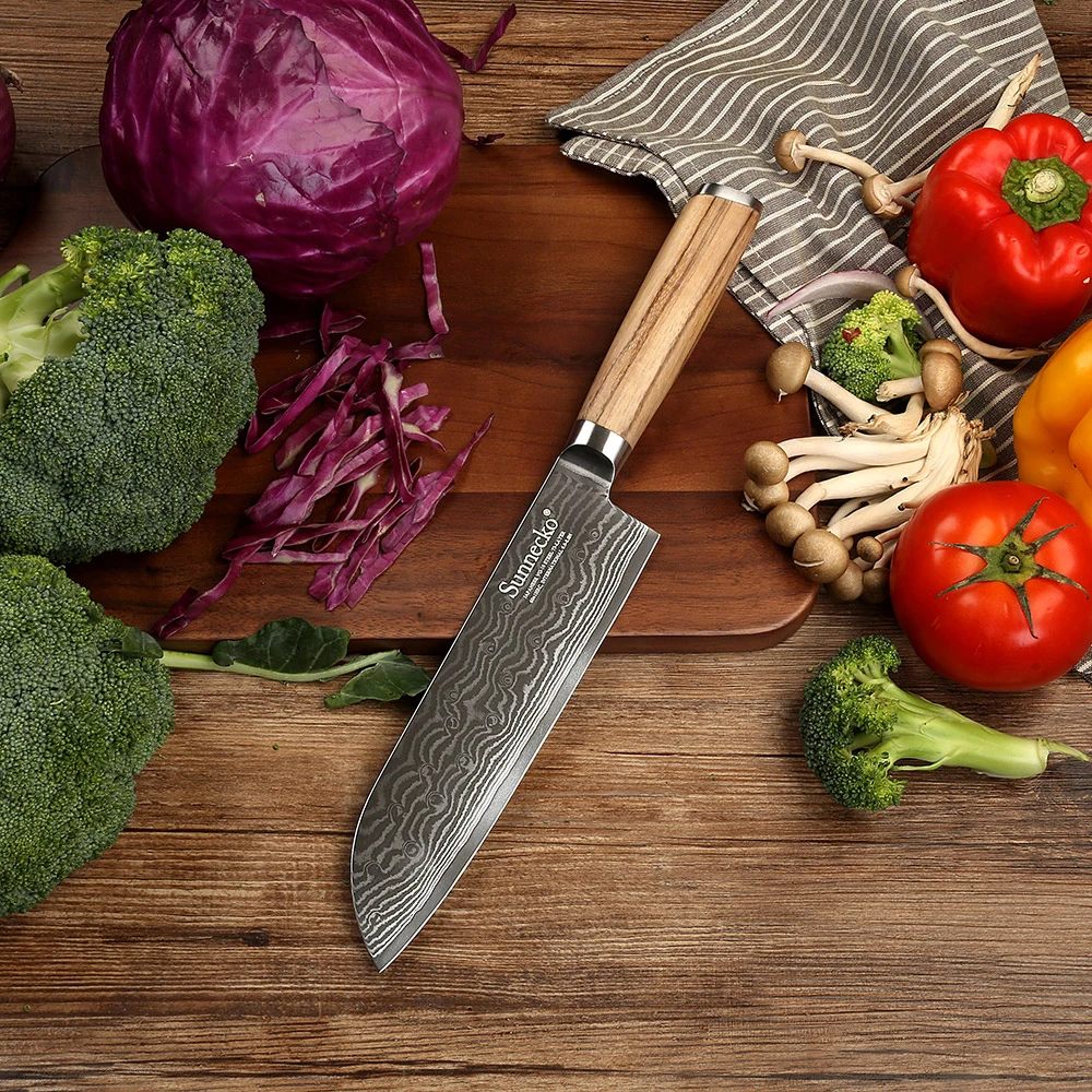 

SUNNECKO Professional 7" inches Santoku knife Japanese Damascus VG10 Steel Blade Original Wood Handle Sharp Kitchen Knives