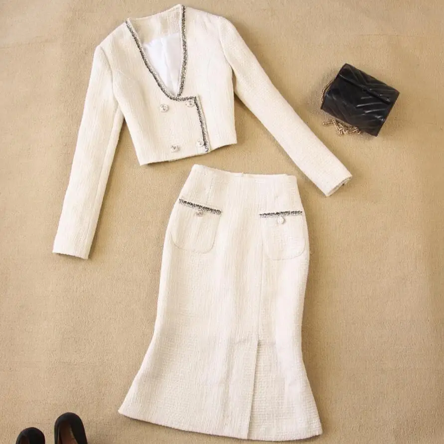mall Fragrance Plaid Tweed Two Piece Set 2018 Winter Women