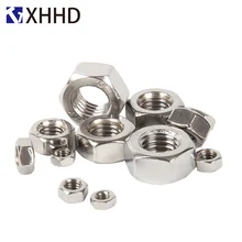 304 Stainless Steel Hex Nut Metric Threaded Hexagon Nut DIN934 M1 M1.2 M1.6 M2 M3 M4 M5 M6 M8 M10 M12 M14 M16