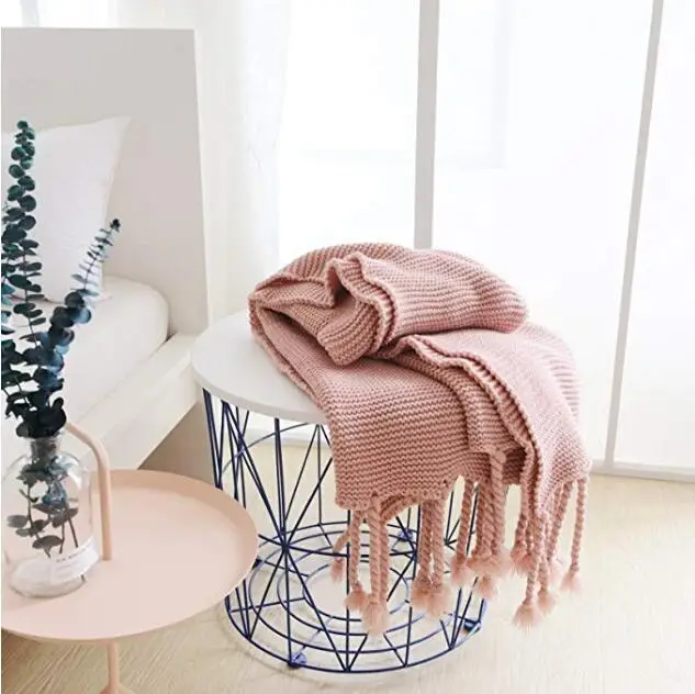 Best Cozy Chunky Knit Decorative Throw Blanket with Braided Fringe All season for Sofa 51\
