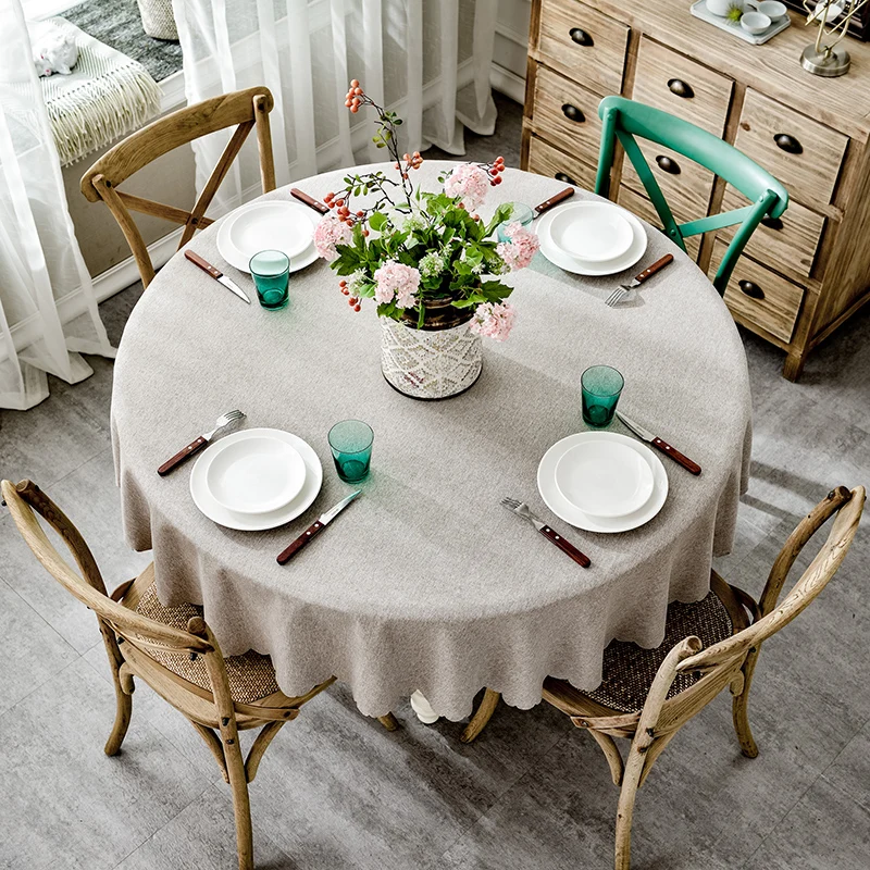  RZCortinas Table Cover Round Wedding Party Hotel Table Cloth Cotton Linen Nordic Solid Tablecloths 