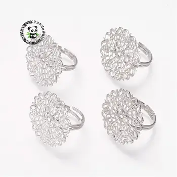 

brass filigree ring bases, adjustable, lead free, cadmium free and nickel free, Metal color, plated,size: ring: 18~19mm in