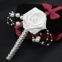 5 Unids/lote Hecho A Mano de Flores de Tela Cinta de Rose de la Boda Blanca Del Novio Boutonniere Ramillete Partido Prom Hombre Traje Broche de Accesorios de Tela