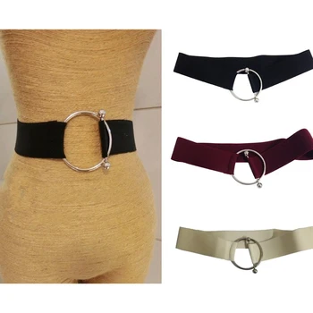 

Lady Simple Belt Nice Look Silver Round Metal Buckle Stretchy Belts Women Dresses Elastic Waist Belt Cinto Feminino Ceinture