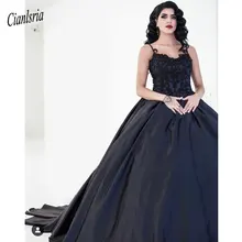 Черный на тонких бретельках бальное платье Бальные платья без рукавов, кружевное, с аппликацией Бисер сладкий 16 платья Vestidos de 15 Anos