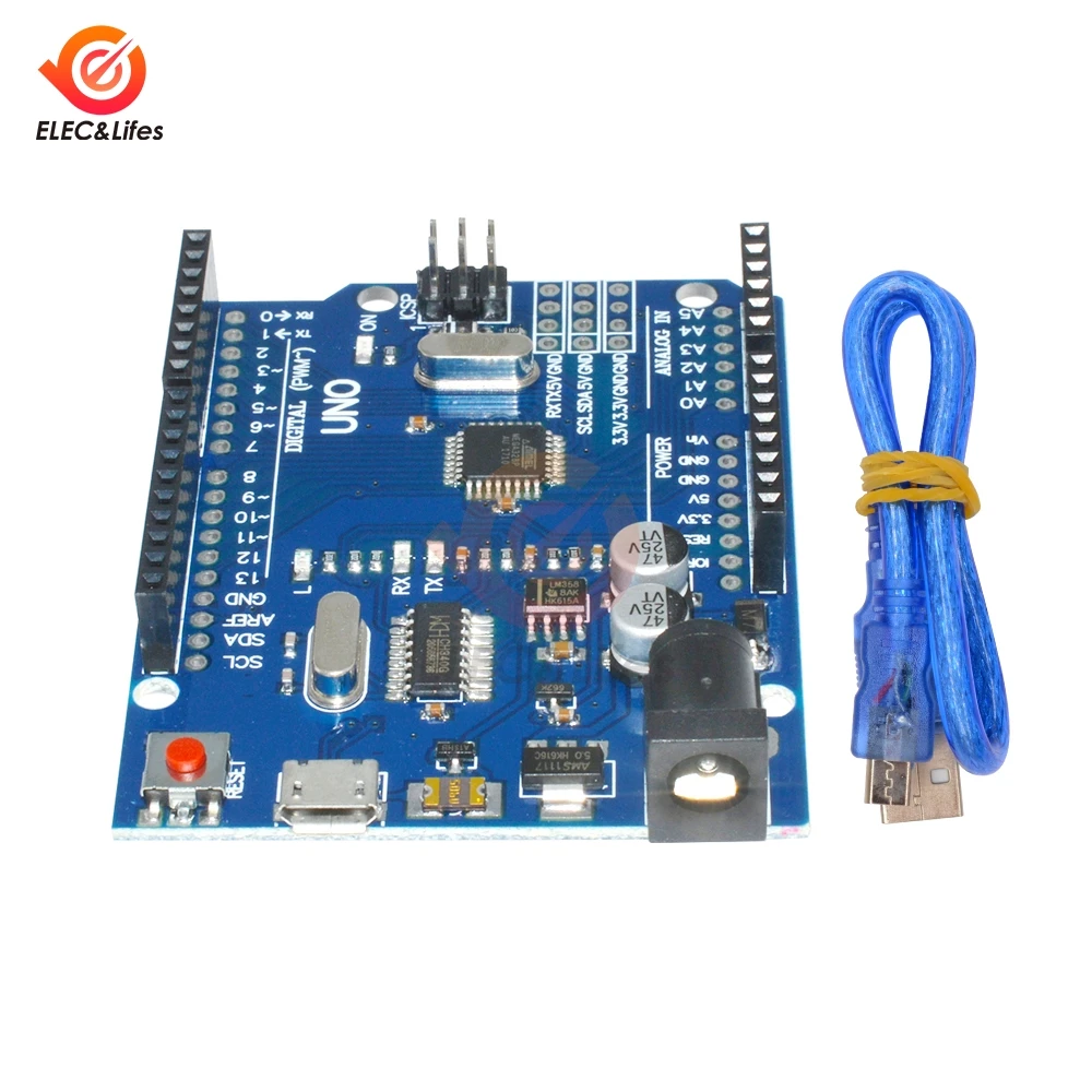 Микроконтроллер Micro USB UNO R3 ATmega328P CH340G CH340 ATMEGA328P-AU для Arduino UNO R3 DIY с usb-кабелем Замена ATmega16U2