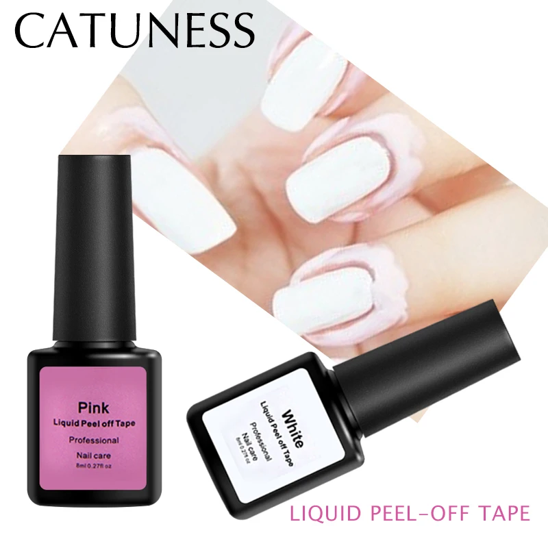 

CATUNESS LED or UV Lamp Semi Permanent Nail Skin Liquid Peel Protection Polish Long Lasting White / Pink Colors Off Tape Polish