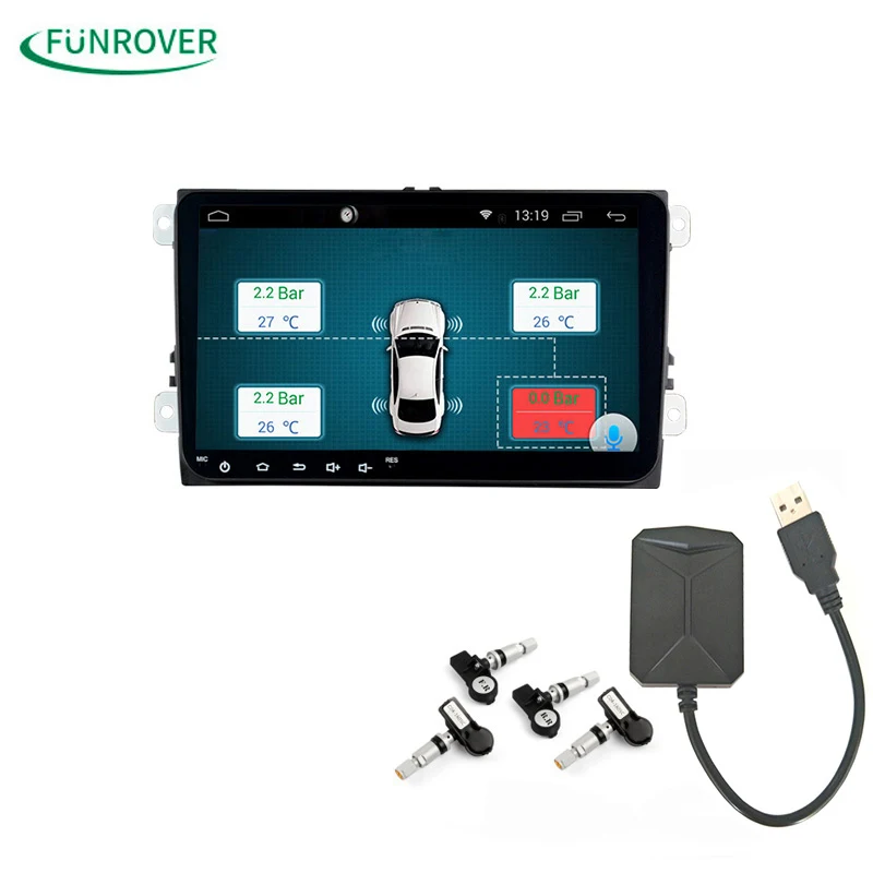 

Car TPMS Android Funrover For DVD Player Monitor Wireless Tire Pressure Monitoring System with 4 Internal Tyre Sensors