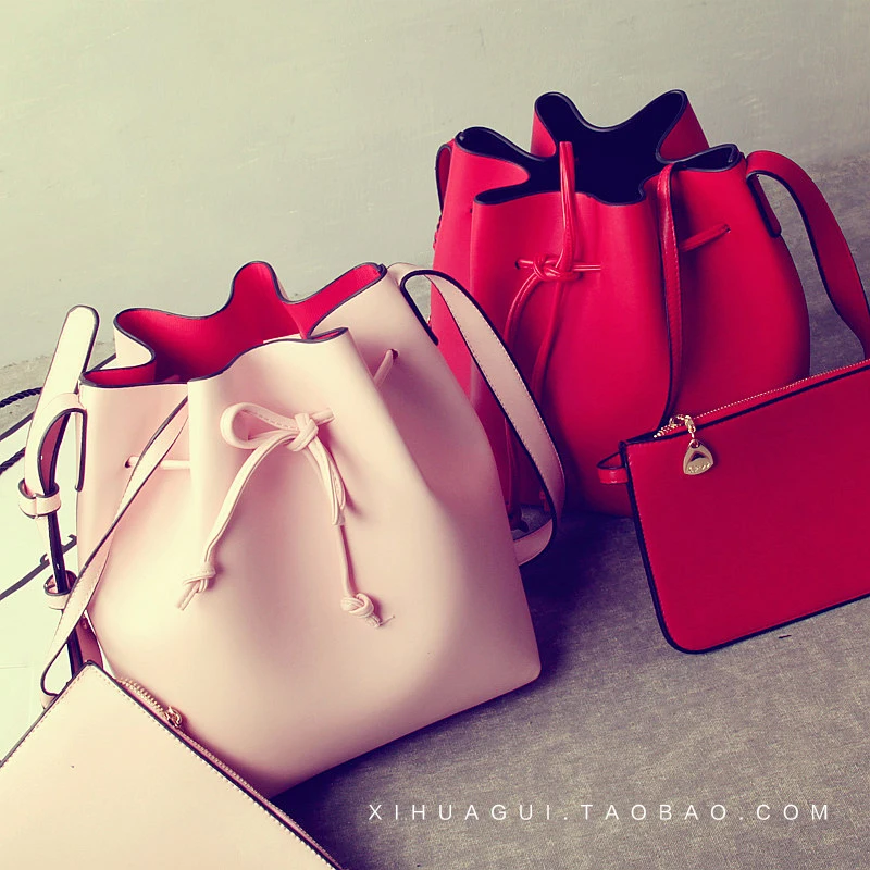 Red Black Pink 2017 Fashion Drawstring Bucket Bbag Casual Messenger Bag Small Bags Ladies Shoulder Crossbody