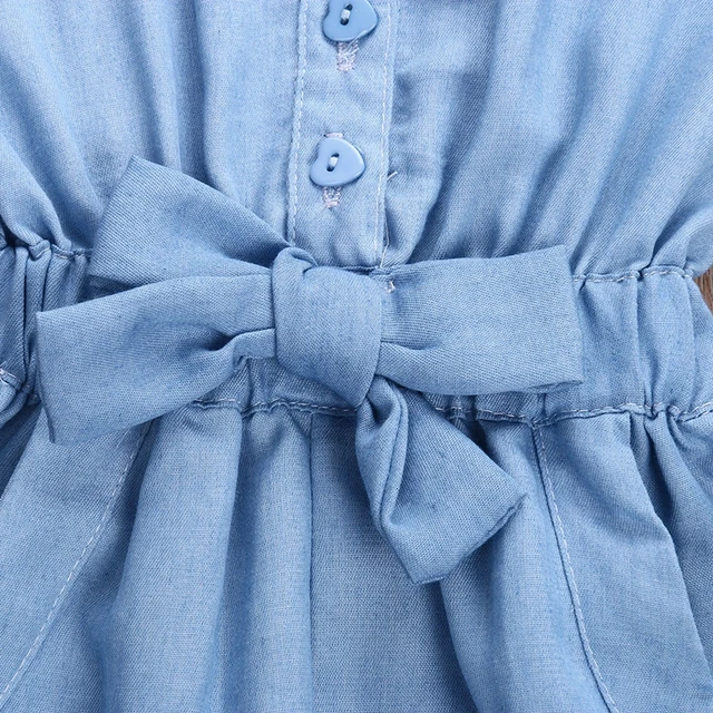 2018 Hot Solid Overalls Kids Baby  Girl Casual Clothing Denim Blue  Washed Jeans Sleeveless Bowknot jumpsuit  Clothing 6
