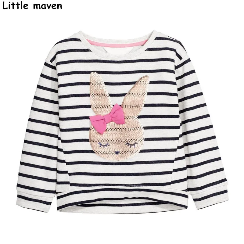 Little maven brand children 2018 autumn new girls clothes cotton long sleeve rabbit tee tops O-neck striped bunny t shirt C0061