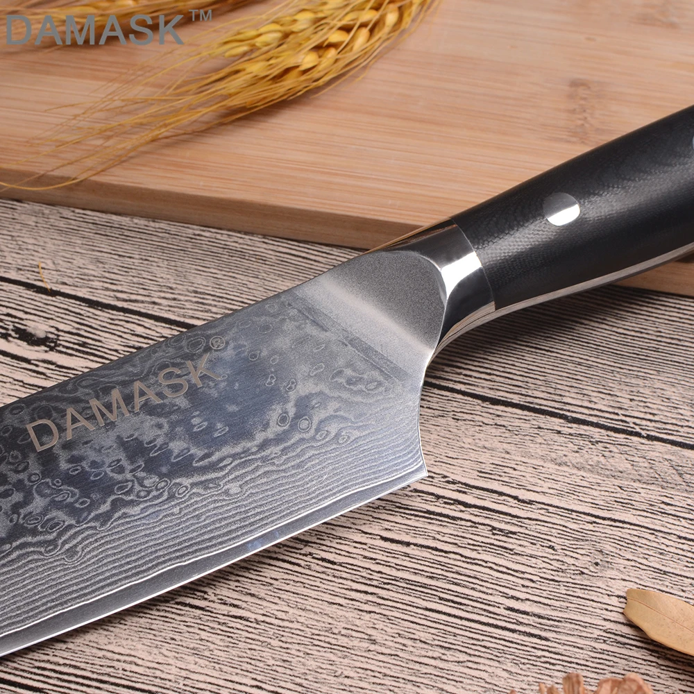 Кухонные ножи DAMASK VG10 дамасский нож японские шеф-поварские ножи Santoku Кливер кухонный инструмент очень острый и прочная кухонная посуда