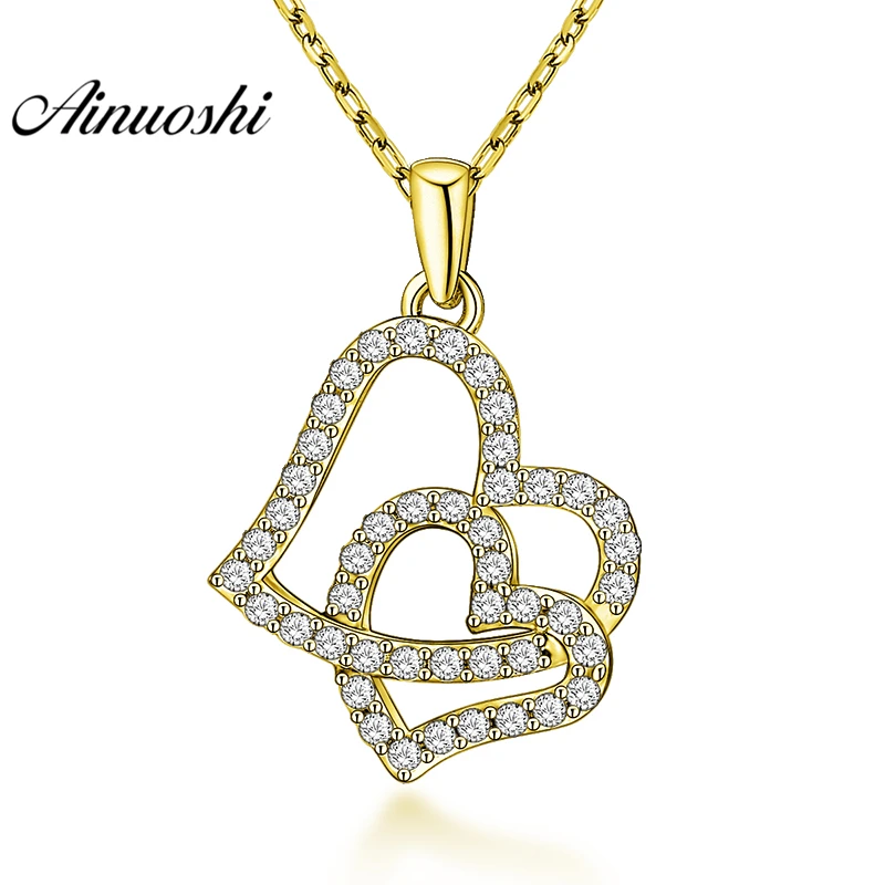 

AINUOSHI 10K Solid Yellow Gold Pendant Weaving Heart Pendant SONA Diamond Women Men Lovers Jewelry Heart Design Separate Pendant