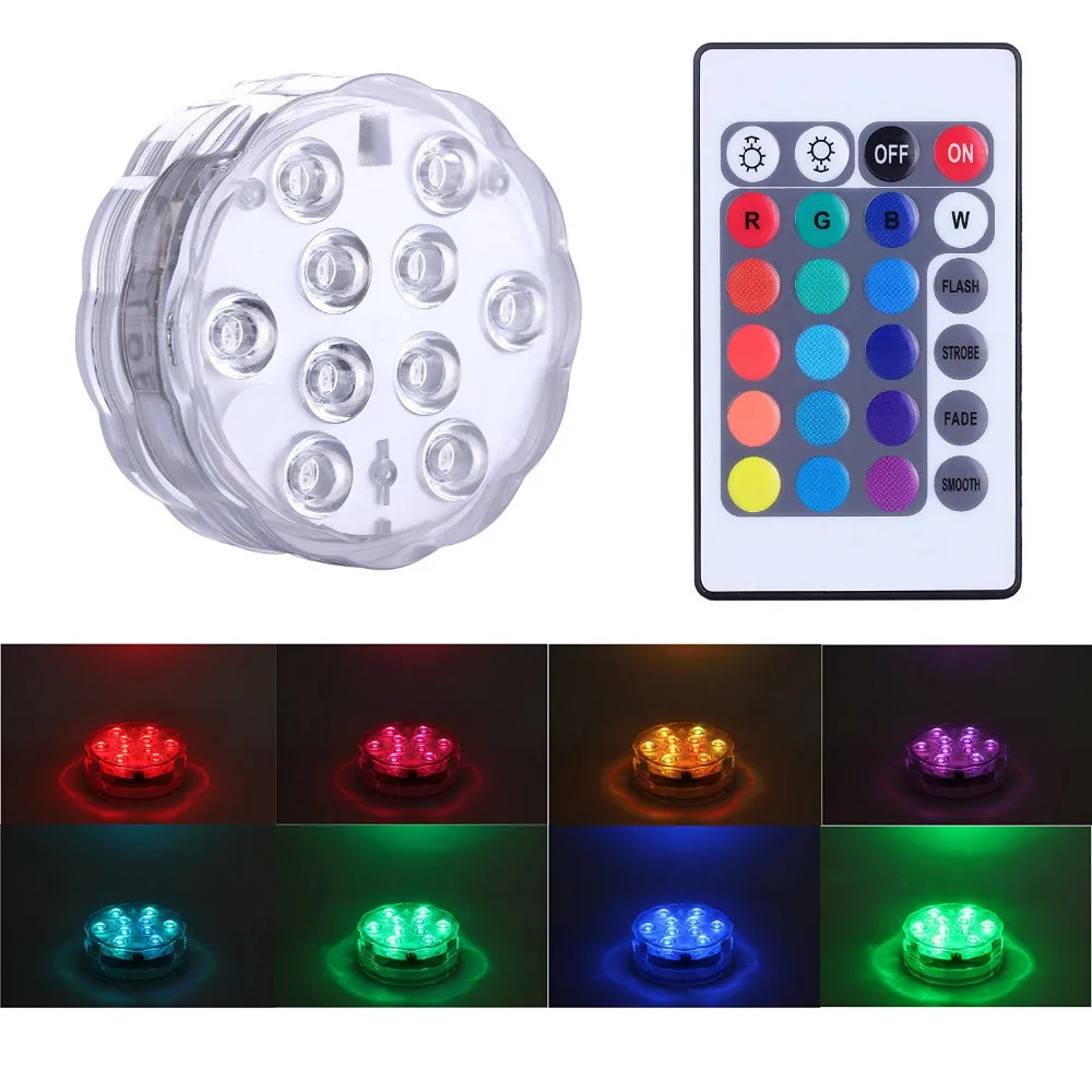 Battery Operated LED Underwater Light 10 led RGB Submersible Candle