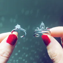 Модные регулируемые S925 Серебряное кольцо Корона Открытое кольцо женская мода циркон кольца для женщин Свадебные обручение украшения подарок
