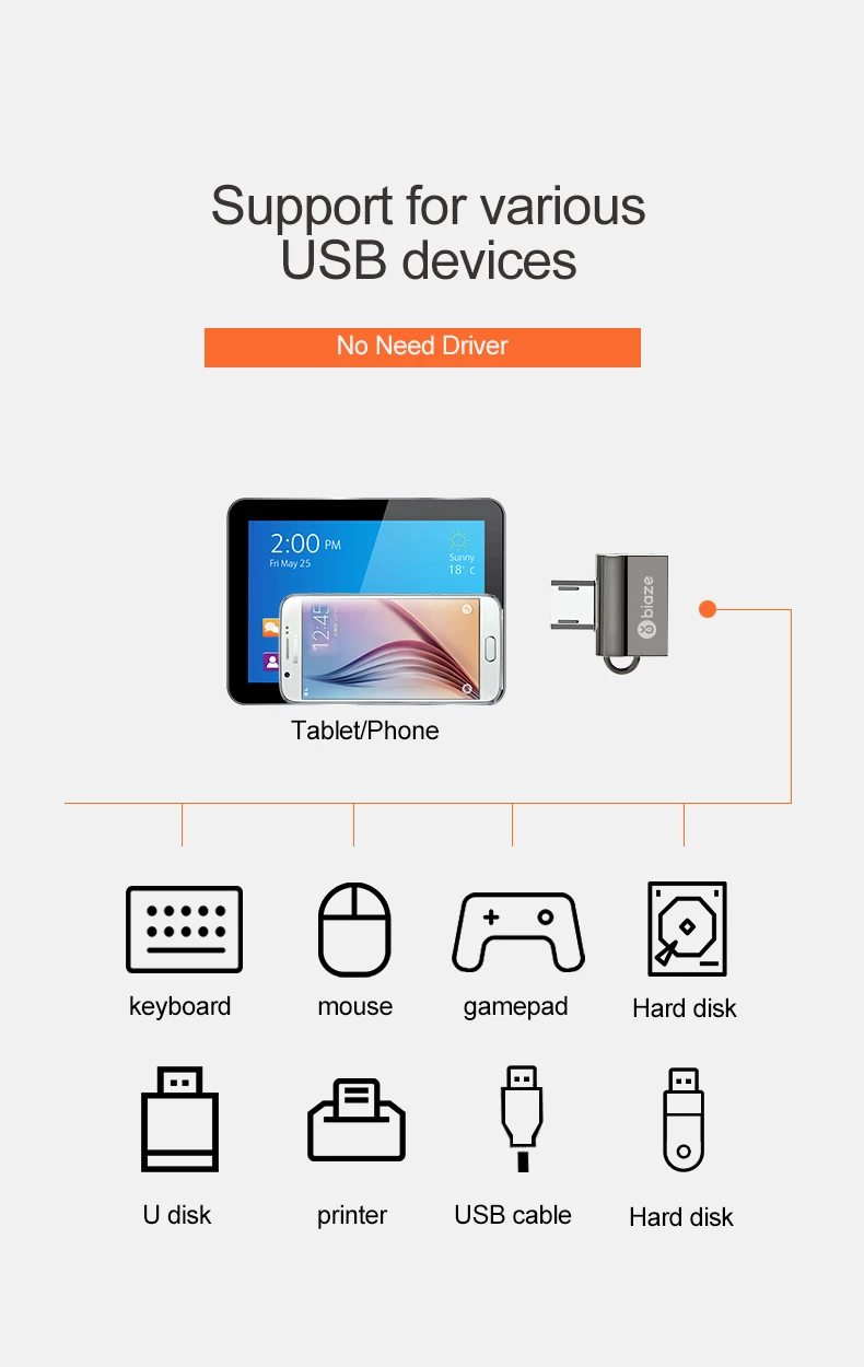 Адаптер Biaze OTG Micro USB в USB кабель конвертер адаптер Micro USB в USB 2,0 для samsung Xiaomi Android телефон для флеш-накопителя