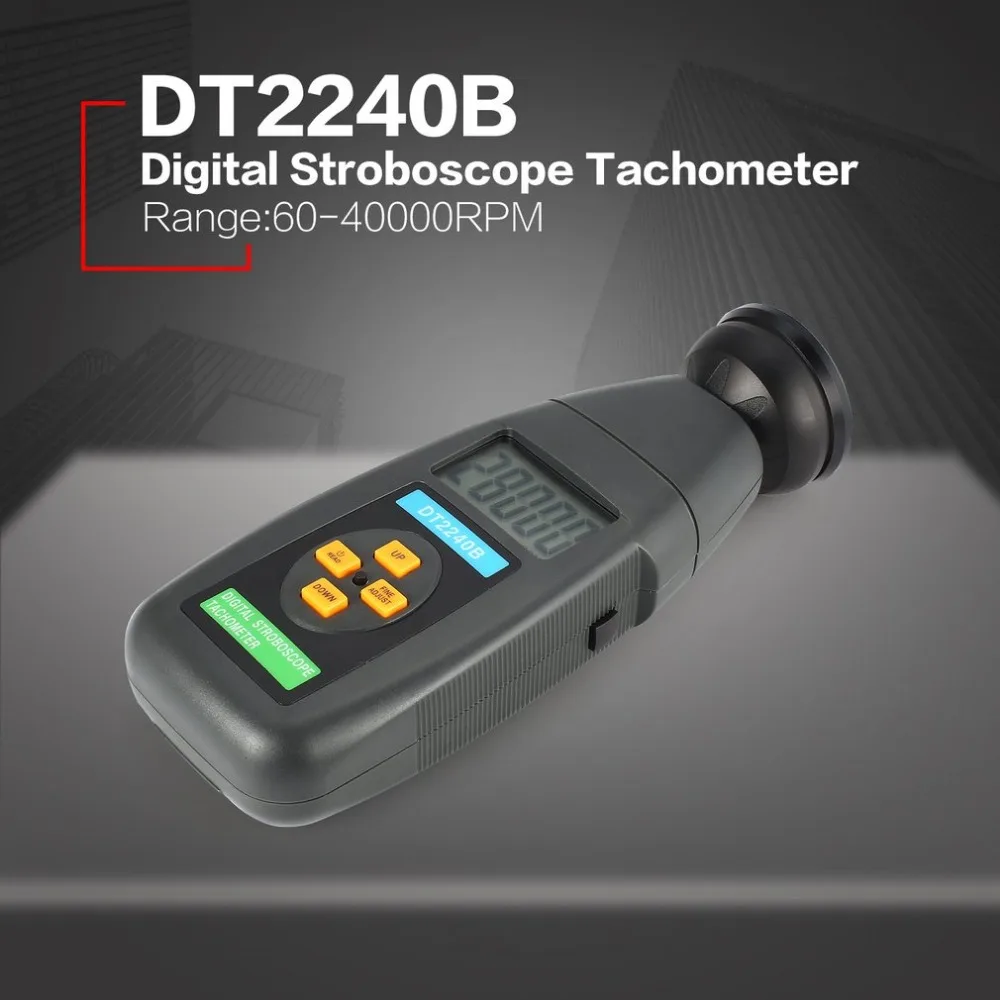 DT2240B цифровой ЖК-дисплей Бесконтактный стробоскопический Тахометр фотоэлектрический датчик оборотов Тестер спидометра 60~ 40000 об/мин