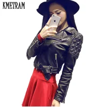 Топ модная женская мотоциклетная куртка Новое поступление Женская кожаная куртка черный розовый на молнии с отложным воротником короткое пальто GQ1694