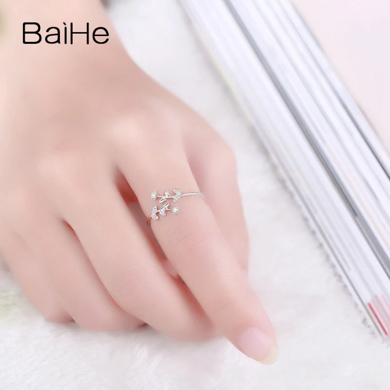 BAIHE Solid 18 К из белого золота(AU750) 0.04ct круглая огранка из натуральной бриллиантами Обручение Для женщин Мода Fine Jewelry подарок кольцо