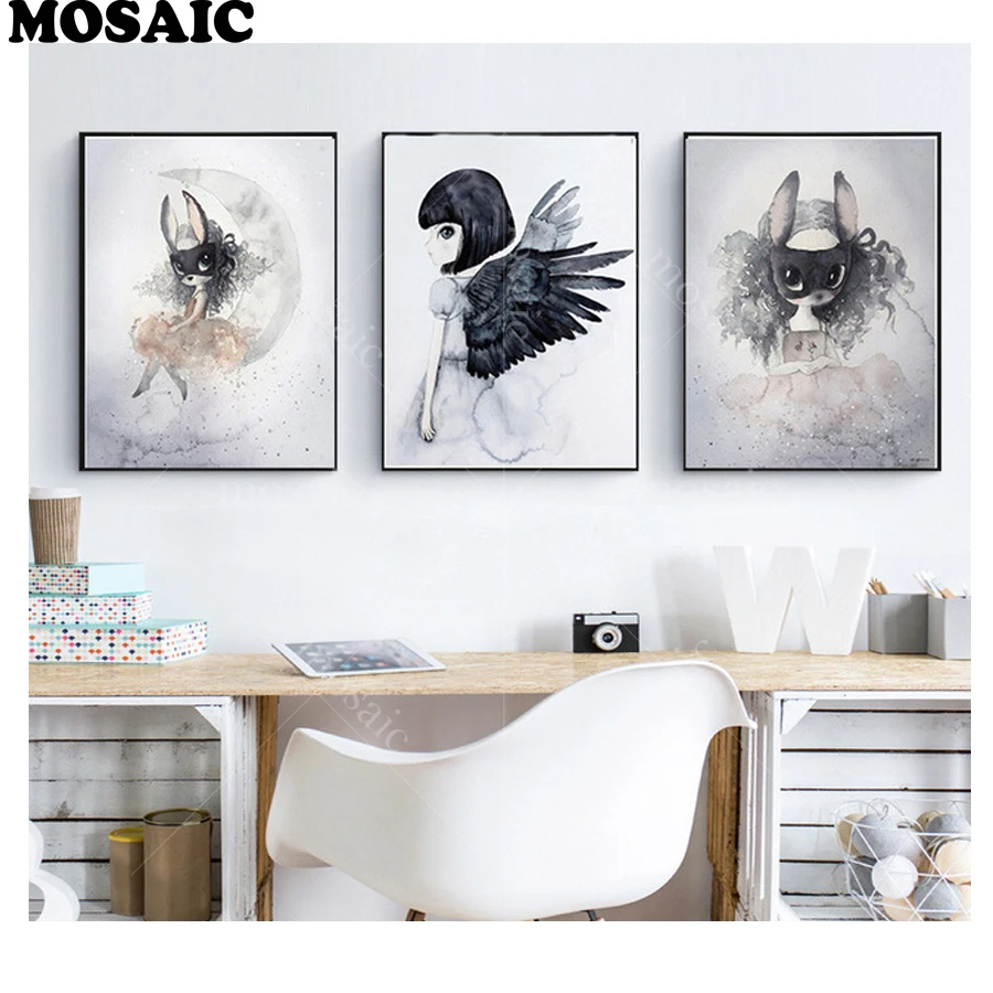 

Nordic decor,Embroidery diamond painting Rabbit Moon Girl Wedding decoration mosaic painting accessories picture of rhinestones