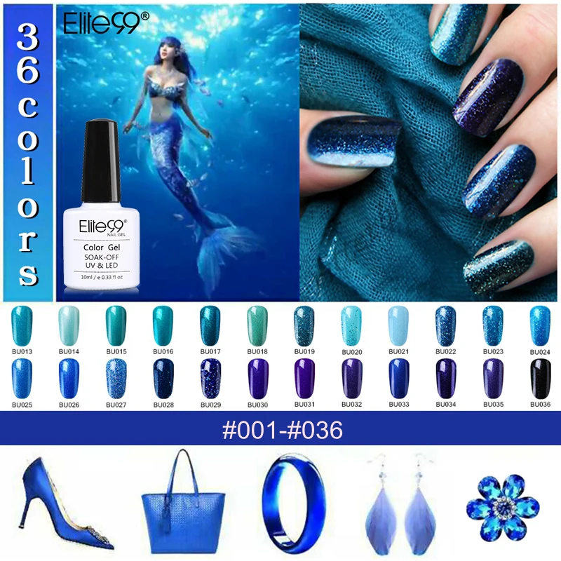 

Elite99 10ml Blue Series Nail Gel Polish Cured With UV LED Lamp Easy Soak Off Nail Gel Varnishes Lacquer All 36 Colors Wholesale