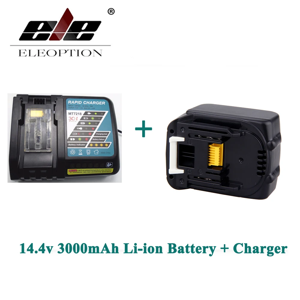 

ELEOPTION 3000mAh 3.0Ah 14.4V Li-ion Rechargeable battery for Makita BL1415 BL1430 BL1440 + Charger