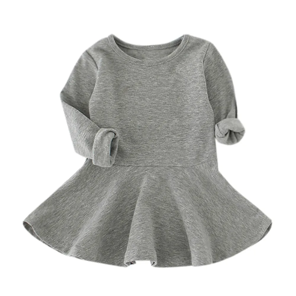 Vestido infantil/платье для маленьких девочек; 7 ярких цветов; однотонное Повседневное платье принцессы с длинными рукавами для малышей; одежда для маленьких девочек - Цвет: Серый