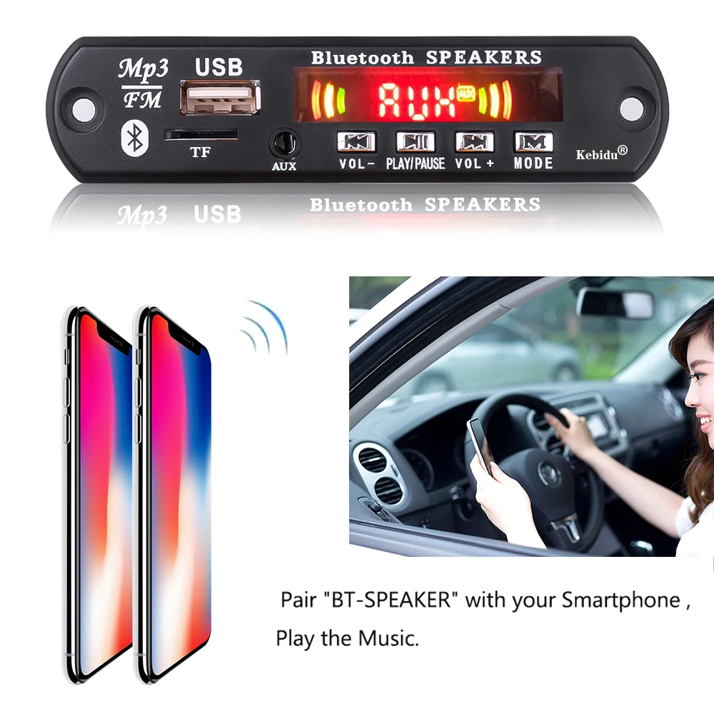 KEBIDU DC 5-12 в Bluetooth 5,0 MP3 WMA FM AUX декодер плата модуль с TF SD картой для автомобиля MP3 динамик запись