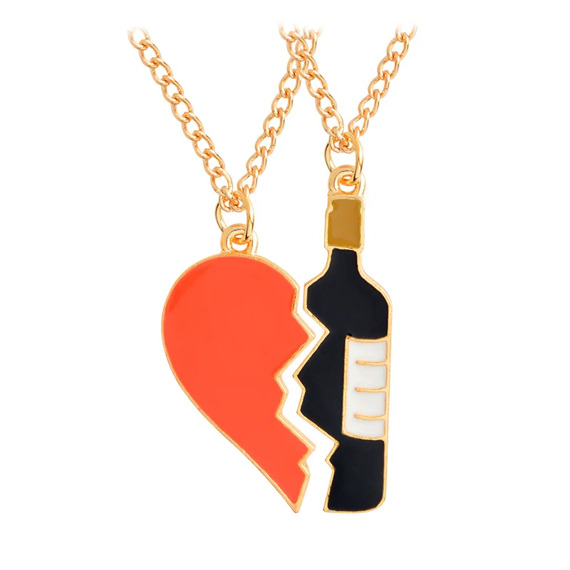 

2pcs/set Best friends lovers half heart wine bottle Pendant Necklaces BFF Friendship Creative Jewelry Christmas Gift Birthday