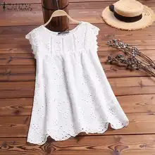 2021 ZANZEA femmes réservoirs grande taille femmes été hauts décontracté coton évider Haut Femme été sans manches gilet Camis Streetwear